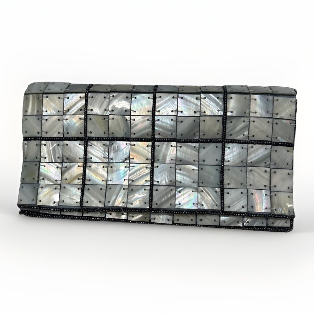 MOD by Design Handcraft Genuine Mother of Pearl Tiled Iridescent Evening Clutch